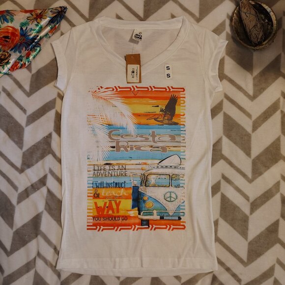 NWT Pisac Coasta Rica Retro 70s Graphic T-Shirt Size Small Long Length Van Life - Picture 6 of 10